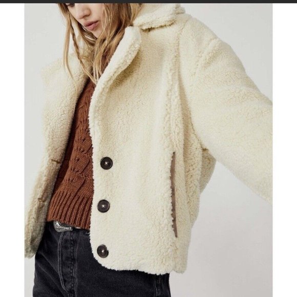 Free People Joplin Cozy Faux Sherpa Jacket in ivory - Picture 2 of 6